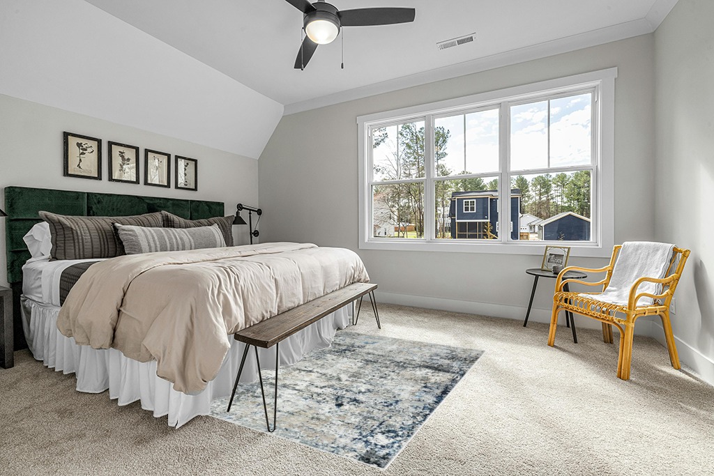 Grey room rug ideas in Grey Traditional Bedroom with King Bed