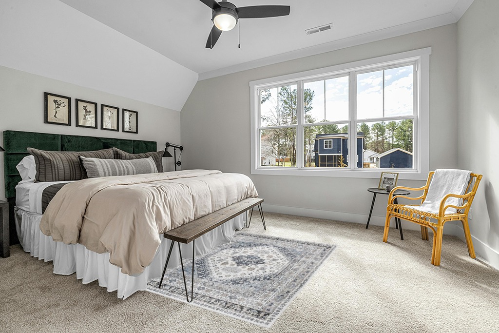 Grey room rug ideas in Grey Traditional Bedroom with King Bed
