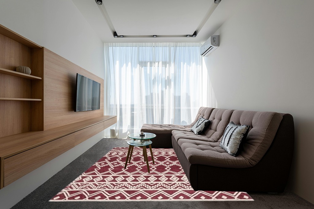 SAFAVIEH Abstract Collection Area Rug - 8' x 10', Red & Ivory, Handmade Wool, Ideal for High Traffic Areas in Living Room, Bedroom (ABT851Q) in Grey Living Room with Brown Couch