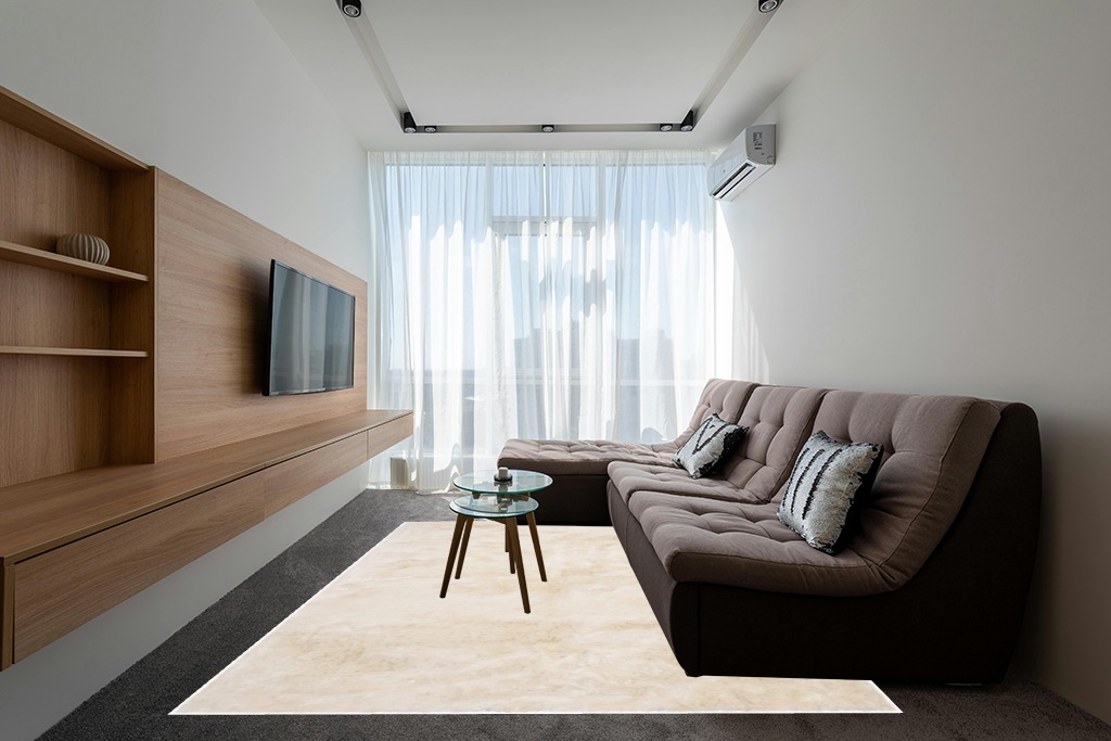 Cute rug ideas in Grey Living Room with Brown Couch