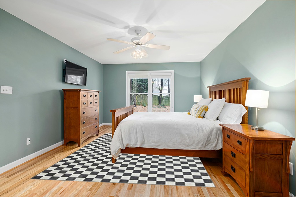 Rug ideas in Teal and Orange Wood Bedroom