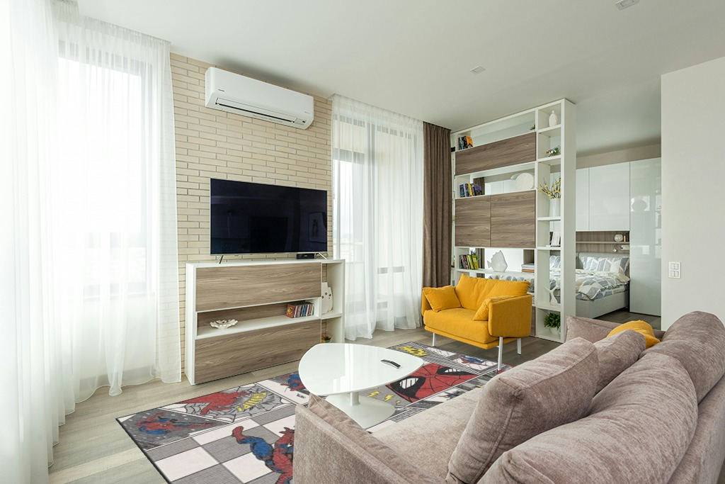 6'x9' | Washable Spiderman Area Rugs | Marvel Rug Collection | Stain-Resistant ... in Light Modern Living Room with TV