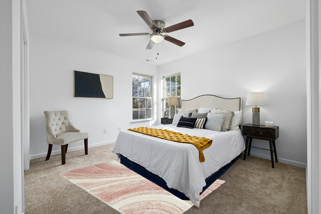 Cute rug ideas in White and Yellow Modern Bedroom