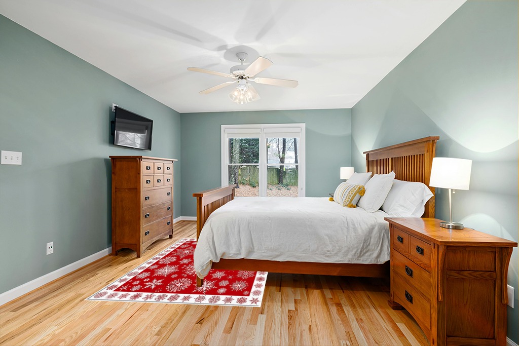 Rug ideas in Teal and Orange Wood Bedroom