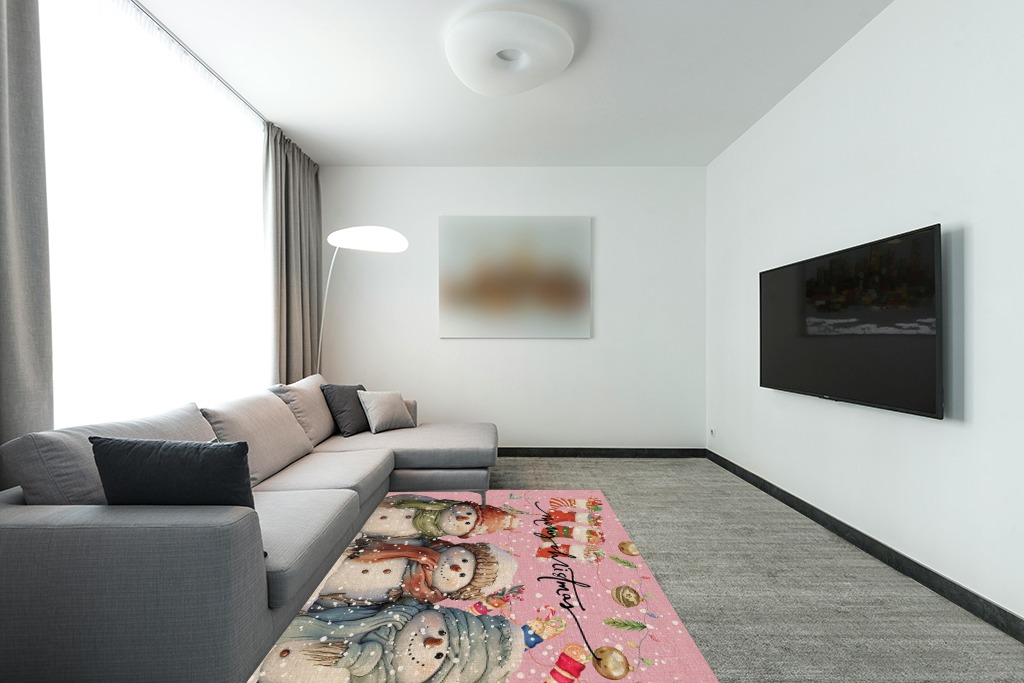 Rug over carpet ideas in Modern Living Room with Grey Couch
